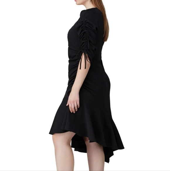 Rodarte x Universal Standard short ruched sleeve black midi sheath dress - Picture 2 of 13